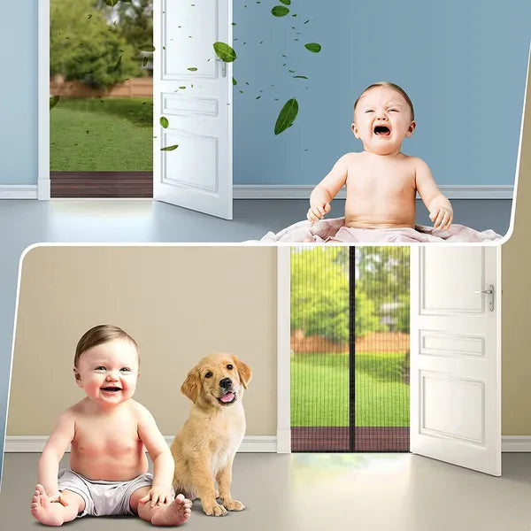 Magnetic Mosquito Screen Door Net Curtain with Magnets Reinforced Polyester Mesh Curtain Back Door Mesh with Full Frame Hook & Loop