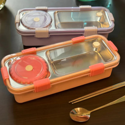 Sleek Stainless Steel Bento Lunch Box with Bowl