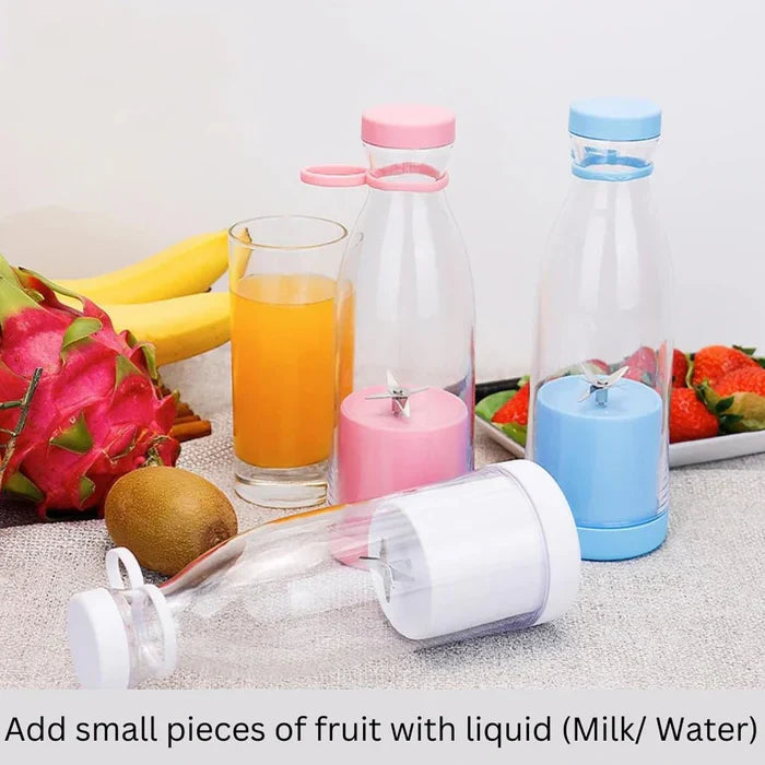 BLENDER PORTABLE JUICER FOR SMOOTHIE , JUICE , VEGETABLE SHAKES WITH 6 BLADES WIRELESS CHARGING MINI PERSONAL SIZE MIXER BOTTLE GRINDER, 420 ML MULTICOLOR