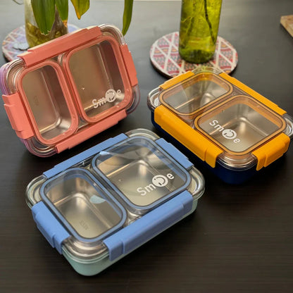 Smile Stainless Steel Bento Lunch Box (2 Grid) -100 % Leakproof