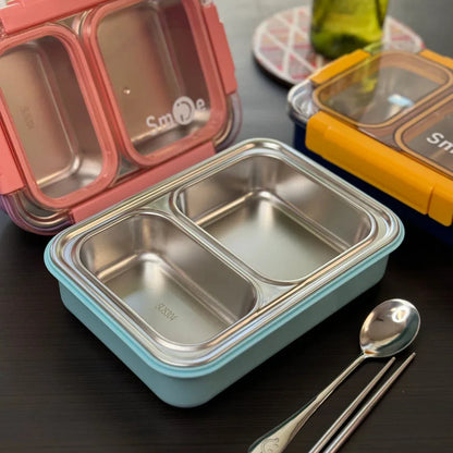 Smile Stainless Steel Bento Lunch Box (2 Grid) -100 % Leakproof