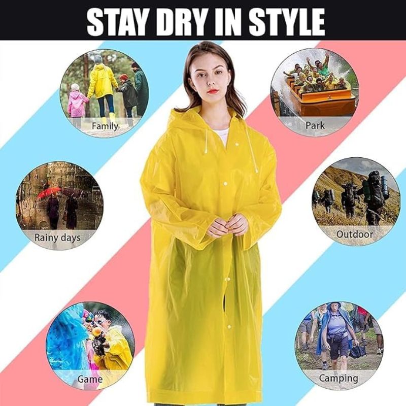 EVA Waterproof Poncho Raincoat Hooded Outdoor Water Resistant Portable Suit for Men & Women (Random, Universal Size)