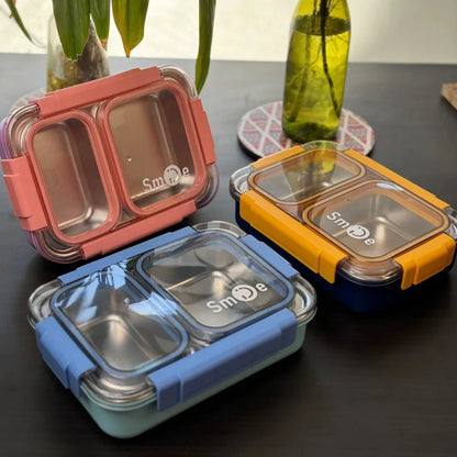 Smile Stainless Steel Bento Lunch Box (2 Grid) -100 % Leakproof