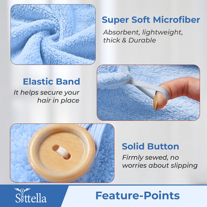 Quick Drying Microfiber Hair Towel Wrap for Women, Super Absorbent with Elastic Loop (Sky Blue)