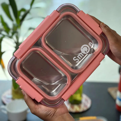 Smile Stainless Steel Bento Lunch Box (2 Grid) -100 % Leakproof
