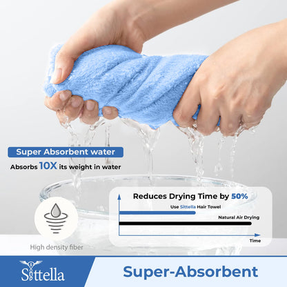 Quick Drying Microfiber Hair Towel Wrap for Women, Super Absorbent with Elastic Loop (Sky Blue)