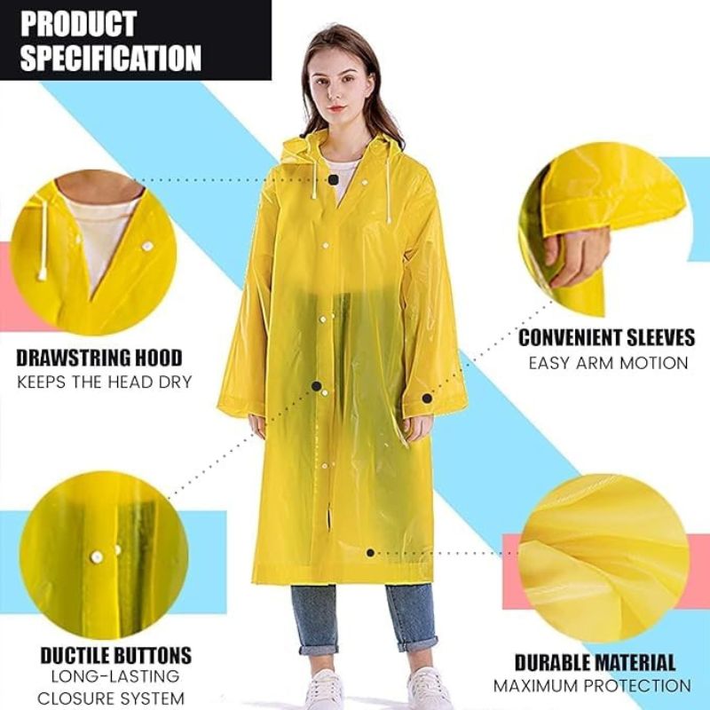 EVA Waterproof Poncho Raincoat Hooded Outdoor Water Resistant Portable Suit for Men & Women (Random, Universal Size)