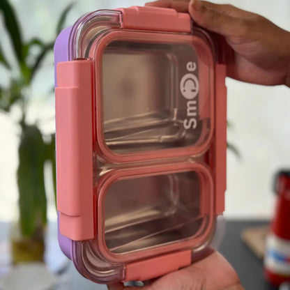 Smile Stainless Steel Bento Lunch Box (2 Grid) -100 % Leakproof