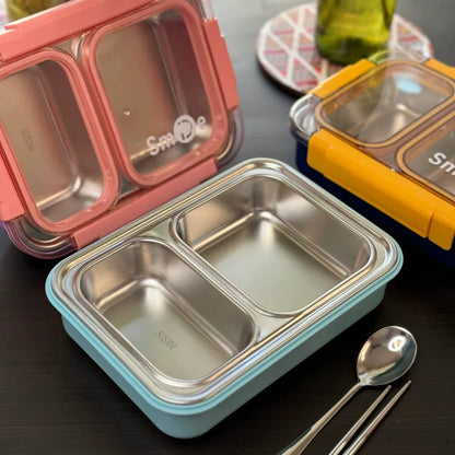 Smile Stainless Steel Bento Lunch Box (2 Grid) -100 % Leakproof