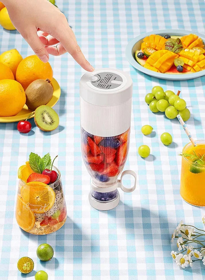 BLENDER PORTABLE JUICER FOR SMOOTHIE , JUICE , VEGETABLE SHAKES WITH 6 BLADES WIRELESS CHARGING MINI PERSONAL SIZE MIXER BOTTLE GRINDER, 420 ML MULTICOLOR