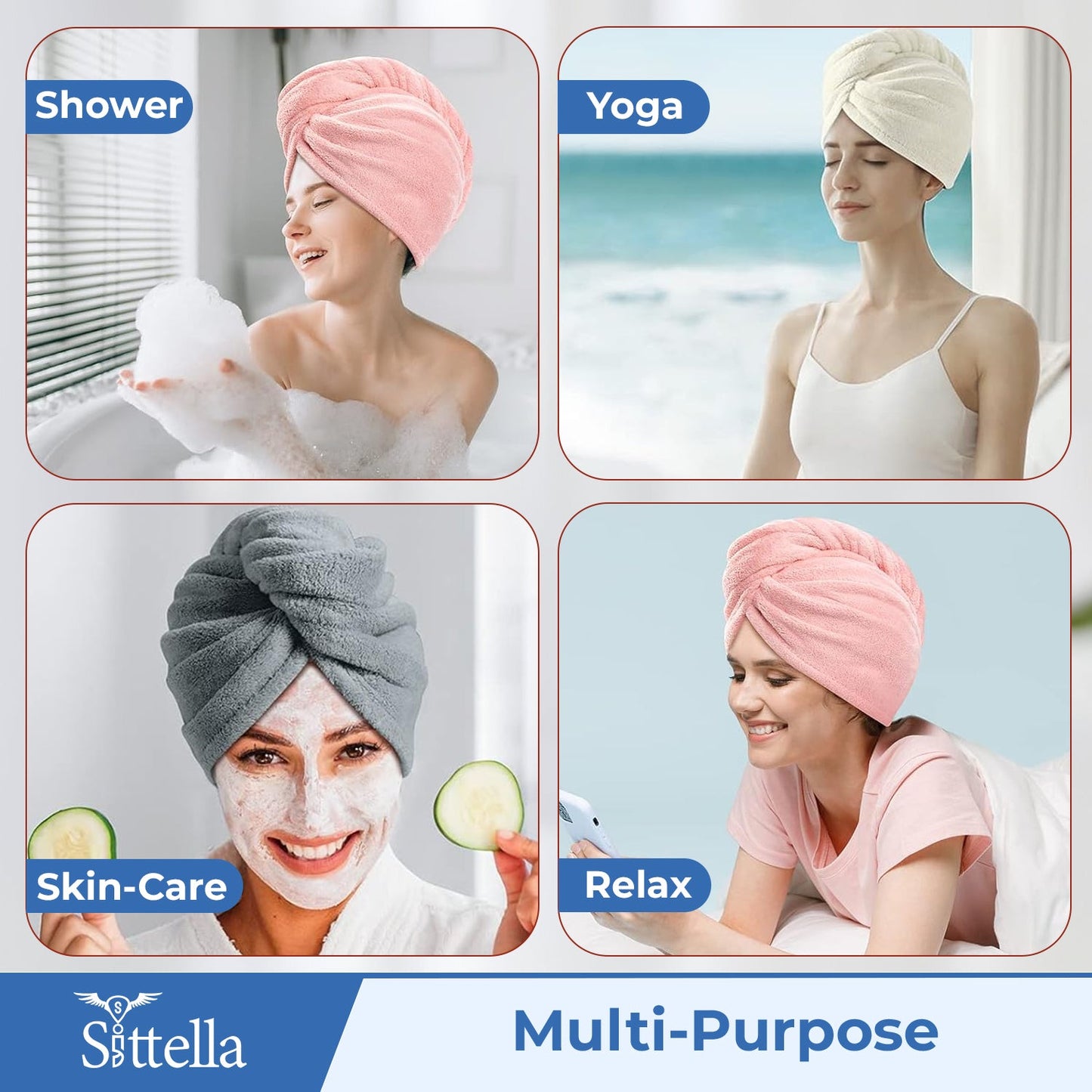 Quick Drying Microfiber Hair Towel Wrap for Women, Super Absorbent with Elastic Loop (Sky Blue)