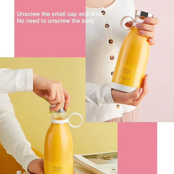 BLENDER PORTABLE JUICER FOR SMOOTHIE , JUICE , VEGETABLE SHAKES WITH 6 BLADES WIRELESS CHARGING MINI PERSONAL SIZE MIXER BOTTLE GRINDER, 420 ML MULTICOLOR