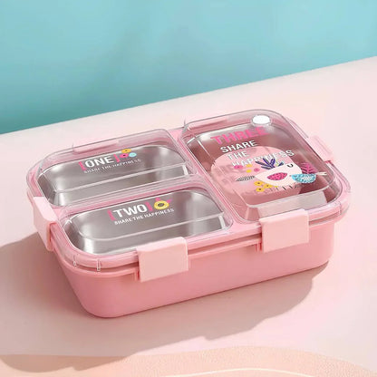 HappyBites Bento Lunch Box (3 Compartment) + Free Water Bottle