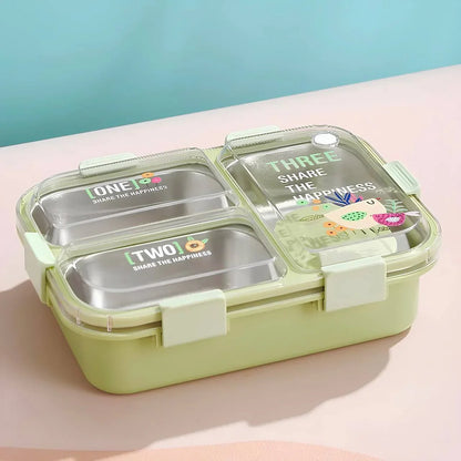 HappyBites Bento Lunch Box (3 Compartment) + Free Water Bottle