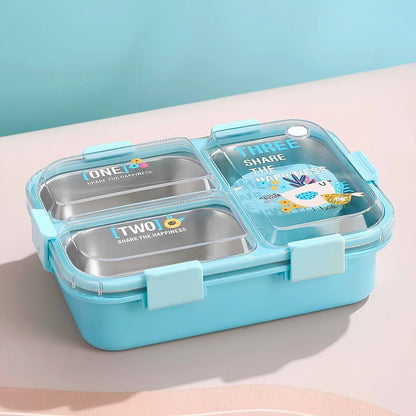 HappyBites Bento Lunch Box (3 Compartment) + Free Water Bottle