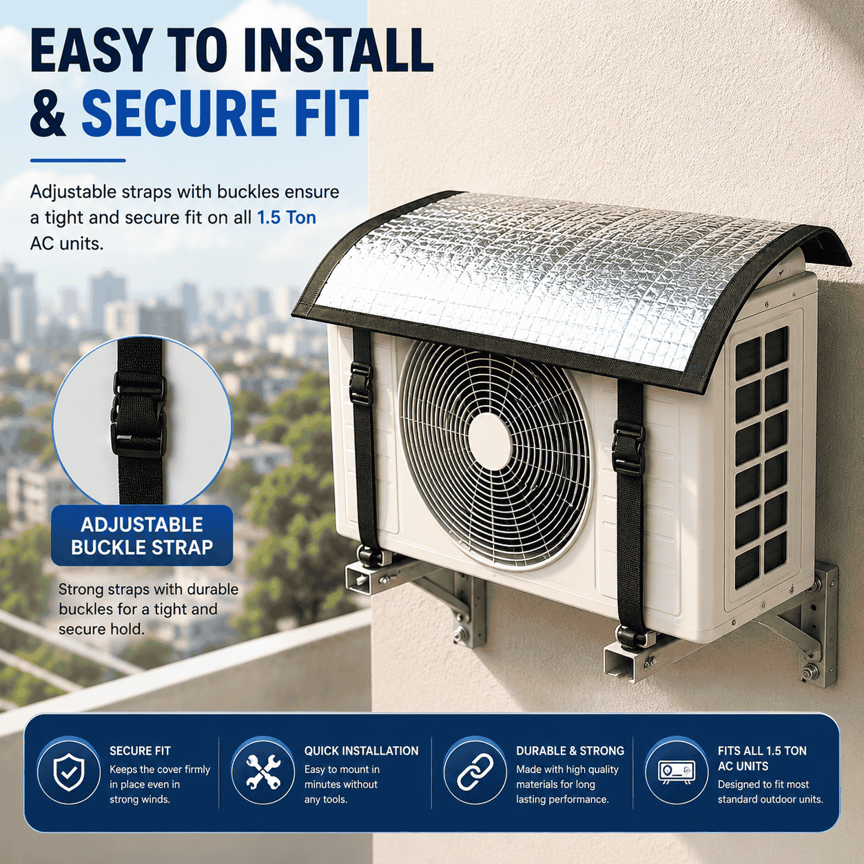 Premium AC Outdoor Unit Cover for AC | Heat Resistant Waterproof Aluminium Foil Sun Shade Cover | UV, Rain & Dust Protection for Compressor Outdoor Unit