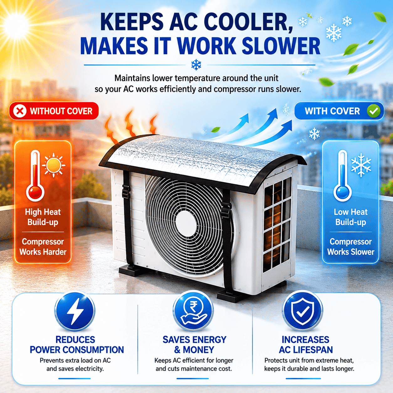 Premium AC Outdoor Unit Cover for AC | Heat Resistant Waterproof Aluminium Foil Sun Shade Cover | UV, Rain & Dust Protection for Compressor Outdoor Unit