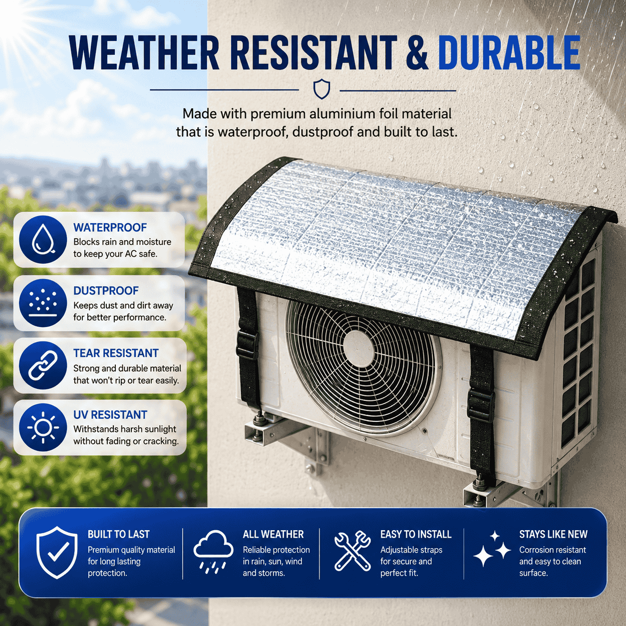 Premium AC Outdoor Unit Cover for AC | Heat Resistant Waterproof Aluminium Foil Sun Shade Cover | UV, Rain & Dust Protection for Compressor Outdoor Unit