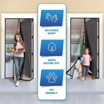 Magnetic Mosquito Screen Door Net Curtain with Magnets Reinforced Polyester Mesh Curtain Back Door Mesh with Full Frame Hook & Loop