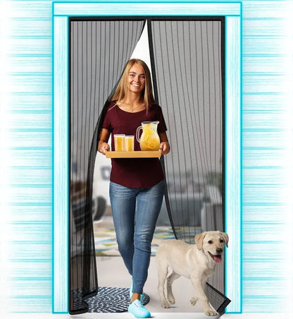 Magnetic Mosquito Screen Door Net Curtain with Magnets Reinforced Polyester Mesh Curtain Back Door Mesh with Full Frame Hook & Loop