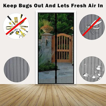 Magnetic Mosquito Screen Door Net Curtain with Magnets Reinforced Polyester Mesh Curtain Back Door Mesh with Full Frame Hook & Loop