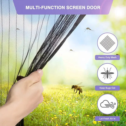 Magnetic Mosquito Screen Door Net Curtain with Magnets Reinforced Polyester Mesh Curtain Back Door Mesh with Full Frame Hook & Loop