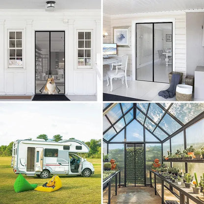 Magnetic Mosquito Screen Door Net Curtain with Magnets Reinforced Polyester Mesh Curtain Back Door Mesh with Full Frame Hook & Loop