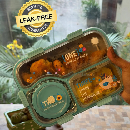 SmartMeal Stainless Steel Bento Lunch Box (3 Grid) with Bowl - 100% Leakproof