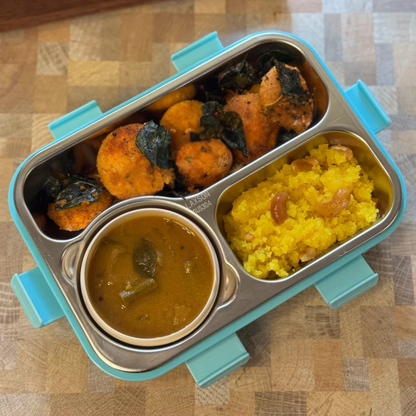 SmartMeal Stainless Steel Bento Lunch Box (3 Grid) with Bowl - 100% Leakproof