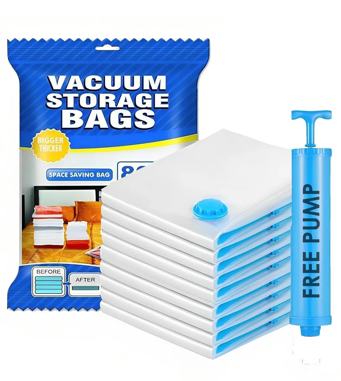 Vacuum Storage Space Saver Bags With FREE VACUUM PUMP (Pack of 5)