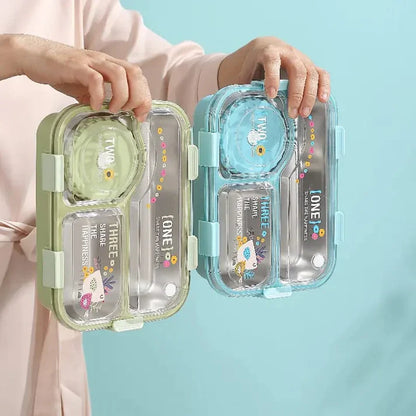 SmartMeal Stainless Steel Bento Lunch Box (3 Grid) with Bowl - 100% Leakproof