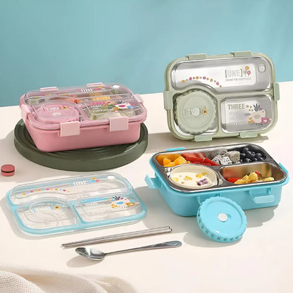 SmartMeal Stainless Steel Bento Lunch Box (3 Grid) with Bowl - 100% Leakproof