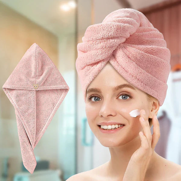 Quick Drying Microfiber Hair Towel Wrap for Women, Super Absorbent with Elastic Loop (Sky Blue)